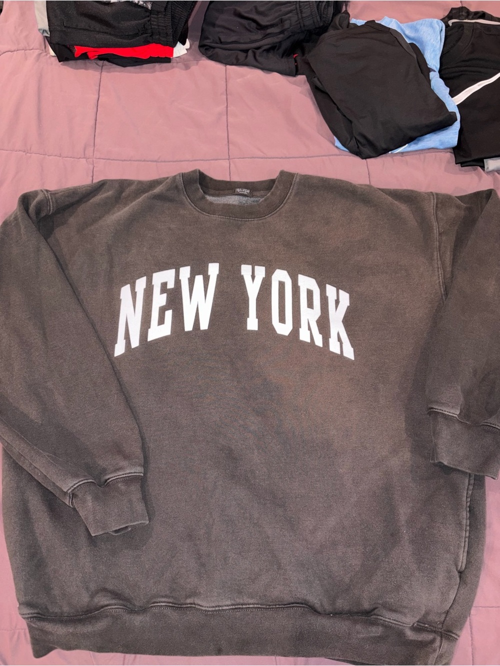 Brandy Melville/John Galt Crewneck Sweatshirt - Charcoal with White "NEW YORK"